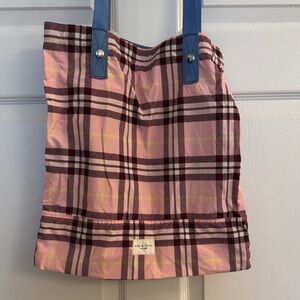 Rag & Bone Pink Plaid Tote with Blue Handles